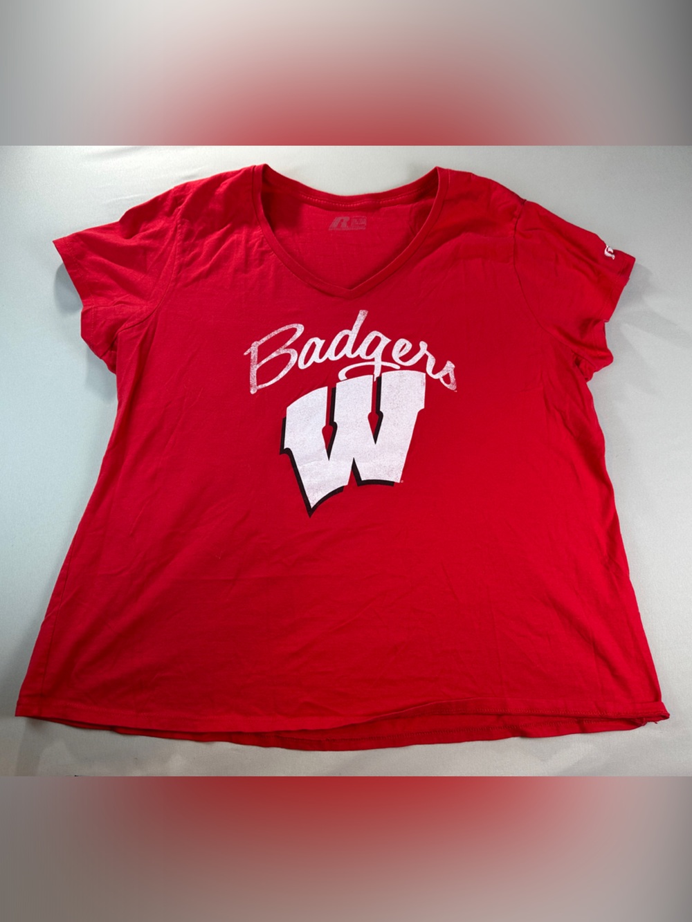 Russell Athletic Red Wisconsin Badgers Short Sleeve Shirt V Neck Women’s XXL